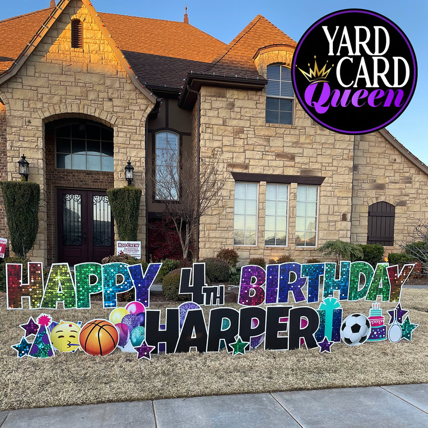 Happy Birthday Yard Sign With Sports Balls
